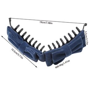 Barrette banane à nœud en velours bleu pour queue de cheval haute avec mesures de 19 cm
