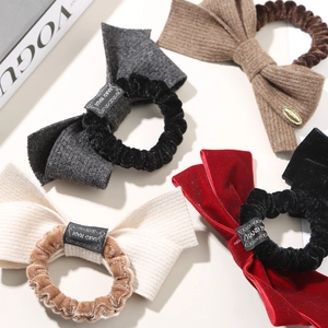 Lot de chouchous à nœuds élégants en velours et tricot gris marron et crème