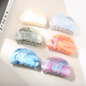 Set of 6 colorful marble texture acetate hair claws with smooth glossy gradient finish