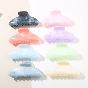 Set of 8 elegant marble texture shell hair claws in creamy pastel colors for women