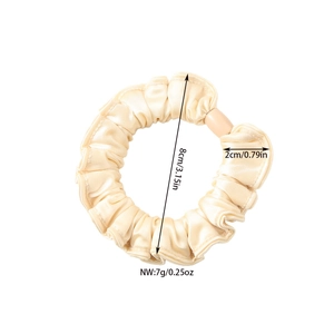 Champagne satin hair scrunchie with wooden bead detail, 8cm diameter for women