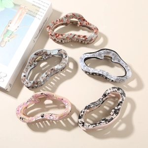 French style acetate hair claw clips with marble pattern and golden metal springs