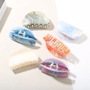 Set of 6 minimalist marble texture half-moon hair claws in various elegant colors