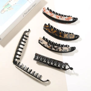 Elegant cellulose acetate banana hair clips set in diverse marble and leopard patterns