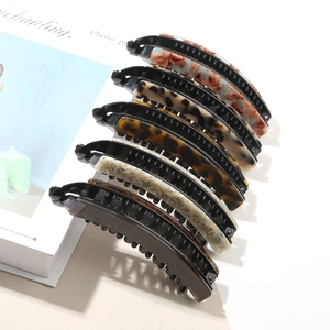 Set of 6 classic tortoise and marble patterns acetate banana hair clips for women