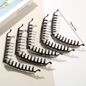 Set of five 19cm large cellulose acetate banana hair clips in various marble and tortoiseshell patterns
