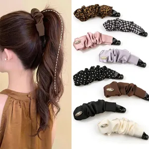 Elegante Fermaglio a Banana in Raso Plissettato per Donna Fiocco in Velluto Porta Coda di Cavallo Accessorio Capelli Minimalista