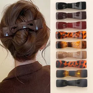 Pince Crabe à Nœud Élégante pour Femmes Grande Barrette en Acrylique Mode Écaille de Tortue Accessoires de Coiffure Quotidien