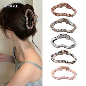 French Vintage Acetate Hair Claw Large Marble Floral Pattern Cloud Shape Shark Clip For Women Elegant Hair Accessories