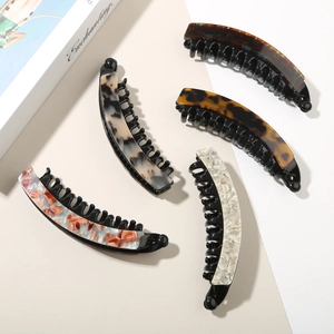5-piece acetate tortoise shell banana hair clip set with various artistic patterns