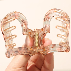 Pink marble acetate heart hair claw clip with strong gold metal spring for women
