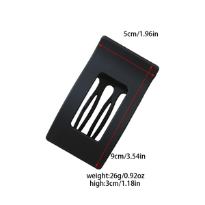 Large 9cm matte black flat hair clip with dimensions and rectangular hollow frame design