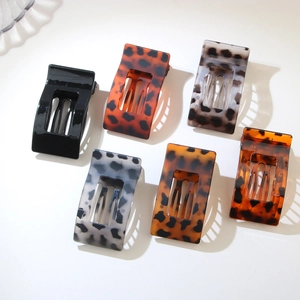 Set of six large matte square hair claws in classic black, tortoise and leopard prints