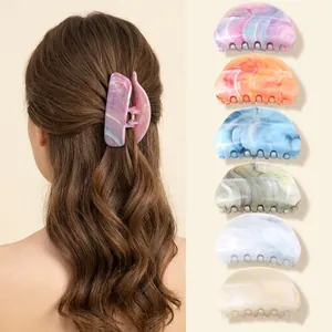 Marble Pattern Hair Claw Clip PS Material Large Dumpling Flower Shape Shark Clip For Women Elegant Daily Hair Styling Accessory
