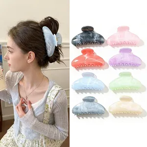 Korean Style Marble Pattern Hair Claw Clip Elegant Large Shark Clip Acetate Texture Non-Slip Hair Catch For Women Accessories