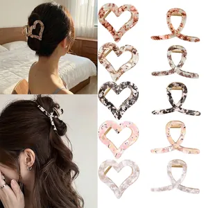 Vintage Acetate Floral Heart Hair Claw Clips For Women French Style Marble Pattern Large Crisscross Twist Hair Clamps Accessories