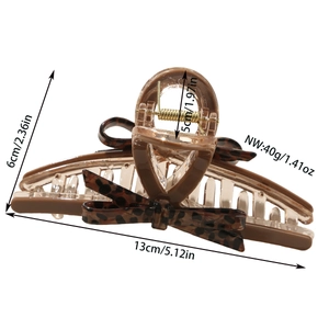 Leopard print bow hair claw clip made of durable acetate resin with large size dimensions