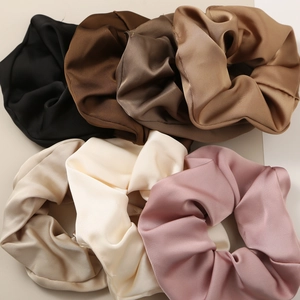 Set of 6 premium large satin hair scrunchies in elegant neutral earth tone colors