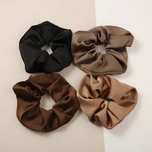 Set of 4 large satin silk hair scrunchies in neutral earth tones and high shine finish