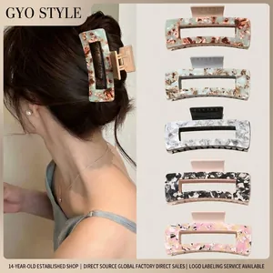 Pince à Cheveux Rectangulaire en Acétate Vintage Français pour Femmes Motif Floral Marbre Creux Accessoire de Cheveux Élégant