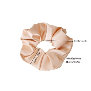 Elegant champagne satin scrunchie for hair with 11cm diameter and 4cm width specifications