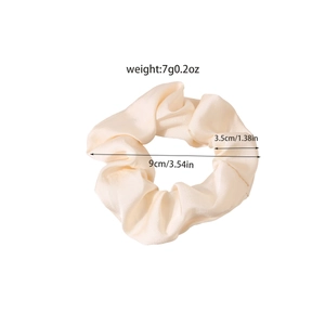 Beige satin scrunchie 9cm diameter lightweight silk texture hair tie for women