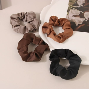 Set of 4 vintage satin silk scrunchies in neutral earth tones for hair styling