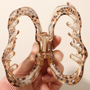 Classic leopard print acetate hair claw clip with golden metal spring for women's updos