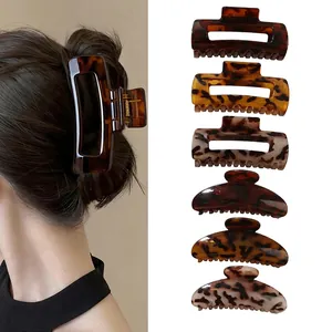 Vintage Leopardenmuster Haarkralle Clips Große Rechteckige Halbrund Polystyrol Glänzend Haarnadeln Für Damen Täglicher Kopfschmuck