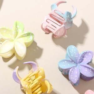 Matte macaron gradient flower hair claws with artistic white ink splatters set