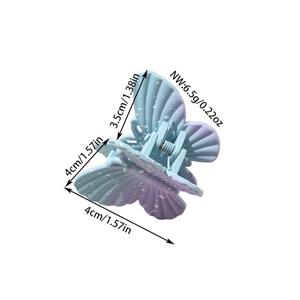 Pince à cheveux papillon avec dégradé bleu-violet et ressort métallique sur fond blanc