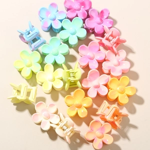 Macaron color flower hair claws set in matte plastic for high ponytail styling