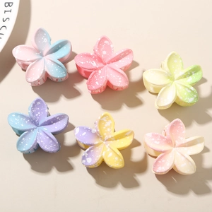Set of 6 small gradient frangipani flower hair claws with speckled finish for women