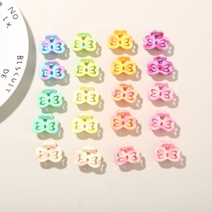 Set of 20 colorful mini bow hair clips with marble texture for girls' hairstyles