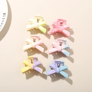 Sechser-Set bunte Schleifen-Haarspangen mit Farbverlauf, mattem Harz und gesprenkelter Optik