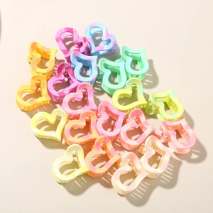 Colorful macaron heart-shaped hair clips with tie-dye marble texture for women