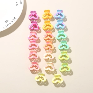 Set of 20 mini heart-shaped hair clips in colorful marble finish macaron colors