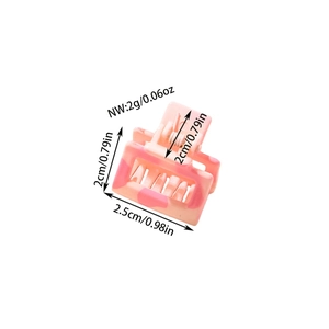 Pink marbled 2.5cm square hollow hair claw clip showing precise dimensions and weight