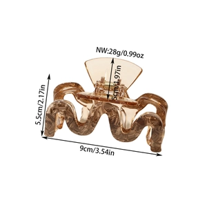 Detailed dimensions of a brown marble acetate hair claw clip showing size and weight