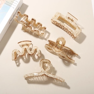 Chic marble pattern acetate hair claw clips set in creamy white for thick hair