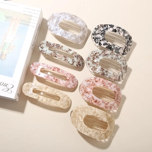 Flat oval acetic acid hair clips with marble patterns for women in various colors