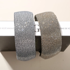 Serre-tête large de luxe serti de strass brillants en tons argent et champagne doré
