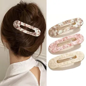 Pince à Cheveux Ovale Creuse en Acétate Motif Floral Marbre Pince à Bec de Canard Géométrique pour Femmes Accessoires Cheveux