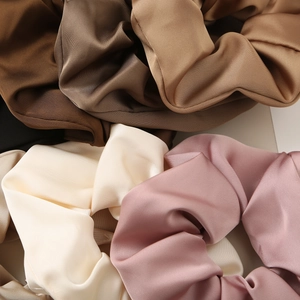 French style satin silk oversized hair scrunchies in assorted neutral and pastel colors