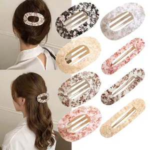French Style Acetate Hair Clips For Women Elegant Marble Tortoiseshell Oval Geometric Duckbill Clips Hair Accessories