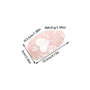 Pink pearlescent acetate heart hair clip for women with elegant shell texture