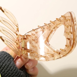 Amber acetate hair claw clip with wings design and strong gold metal spring for women