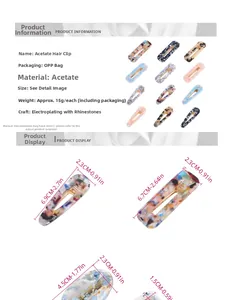 Tableau des tailles détaillé et spécifications pour les pinces à cheveux en acétate