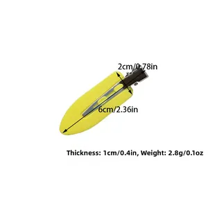 Detailed size chart for yellow leaf hair clips showing dimensions in cm and inches