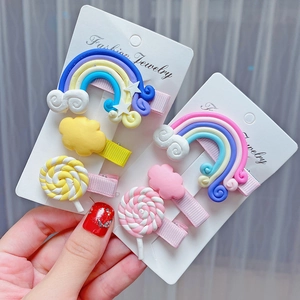 Colorful rainbow and candy hair clip set for girls with cute macaron resin designs